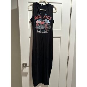 American Motorcycle Born to Ride 1X Graphic Maxi Dress Black Sleeveless V-Neck